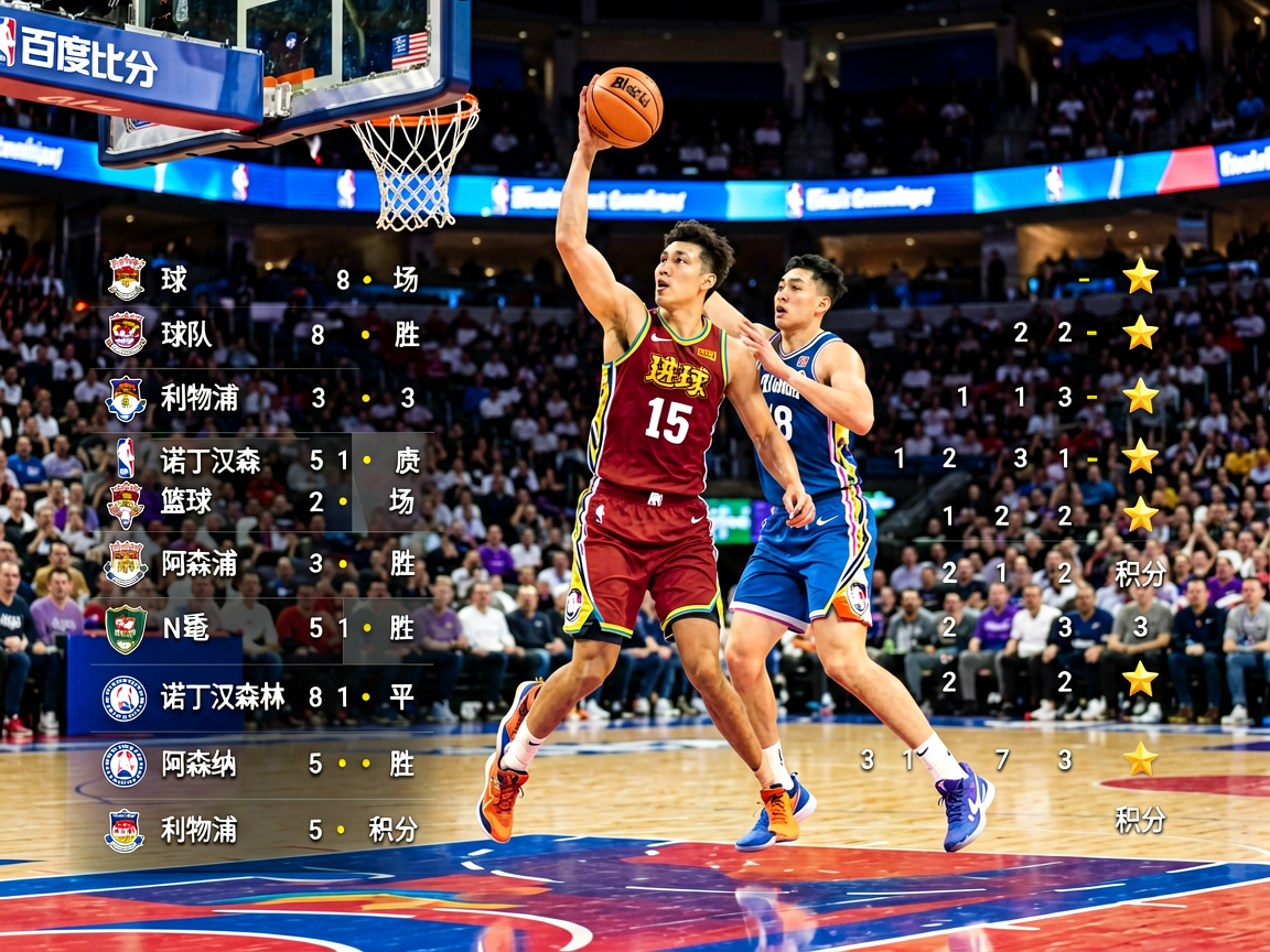 篮球比赛现场，展示NBA赛场氛围与球队竞技状态